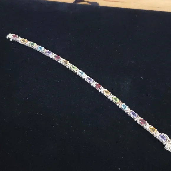 925 Sterling Silver Multi Gemstone Tennis Bracelet  Overtone Vintage - Picture 5 of 15